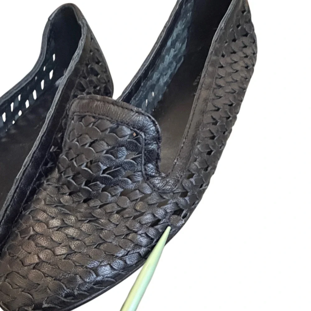 7N Sesto Meucci Italian Leather Woven Loafers Black Made in Italy